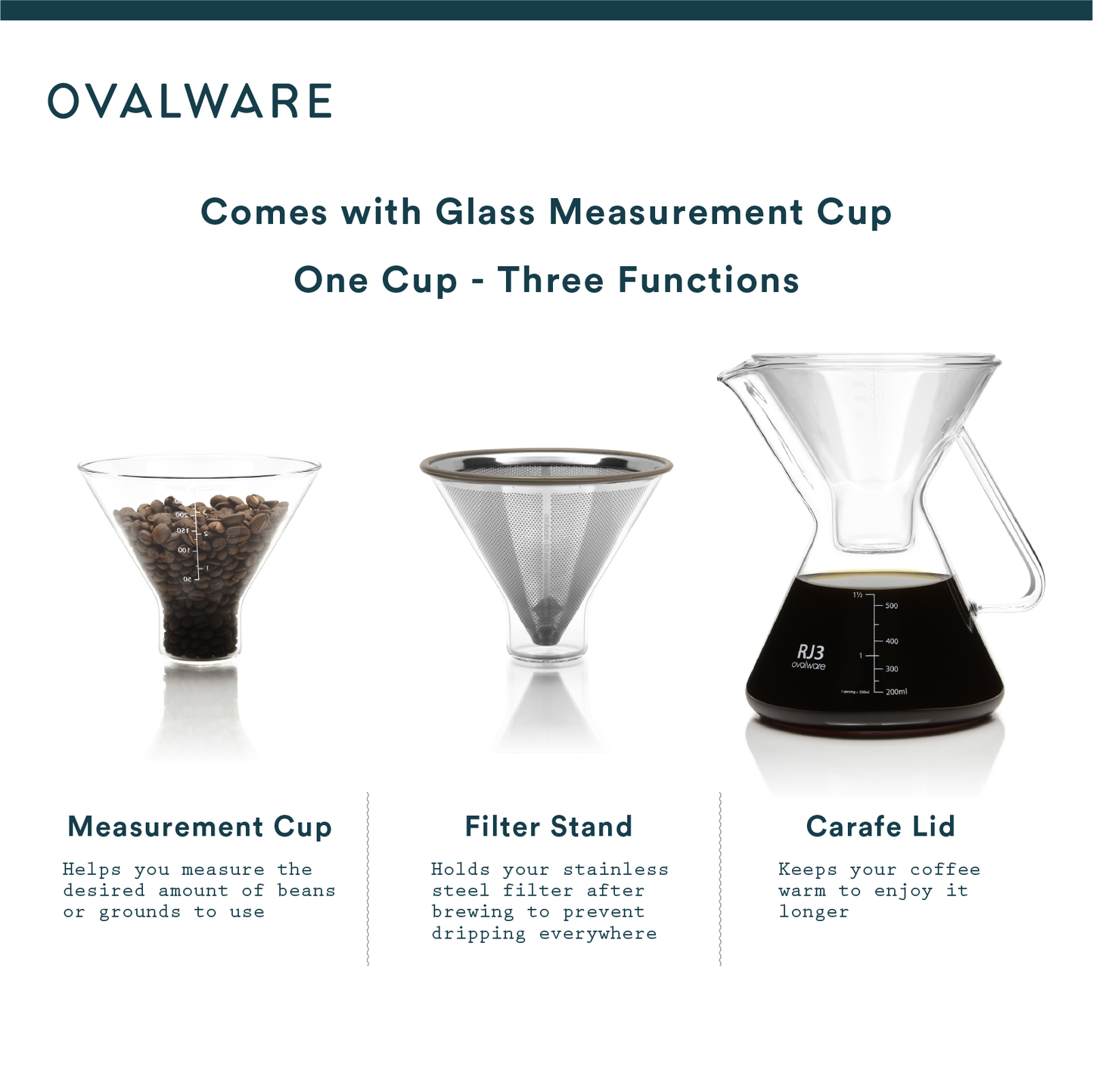 Ovalware Pour Over Coffee Maker with Stainless Steel Filter (17oz)