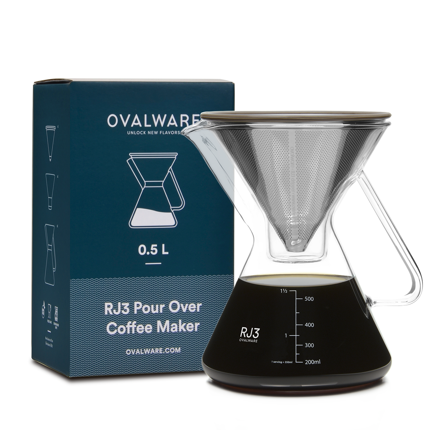 Ovalware Pour Over Coffee Maker with Stainless Steel Filter (17oz)
