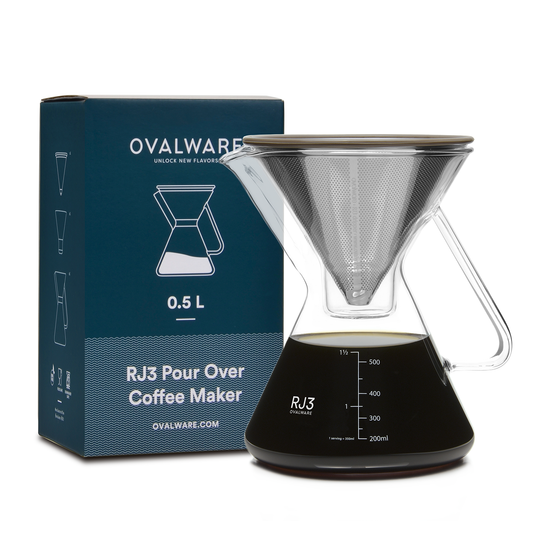 Ovalware Pour Over Coffee Maker with Stainless Steel Filter (17oz)